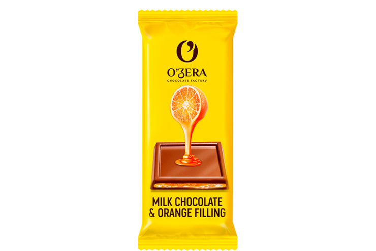 «O'Zera», молочный шоколад Milk & Orange filling с желейной апельсиновой начинкой, 24 г