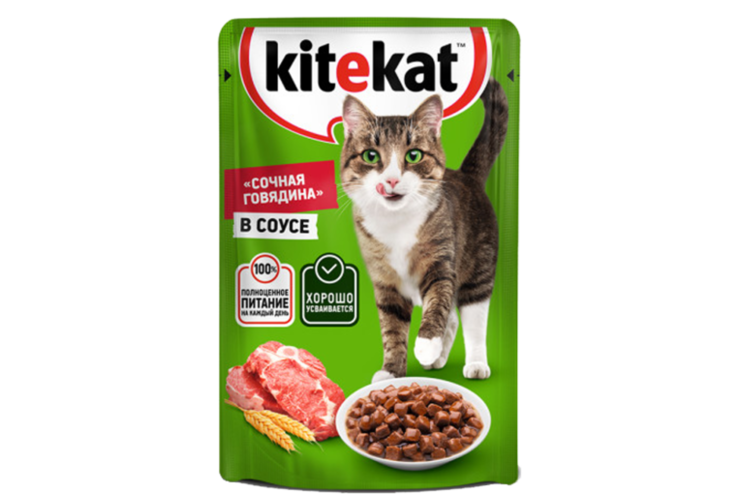 Влажный корм для кошек «Kitekat» «Сочная говядина» в соусе, 85 г