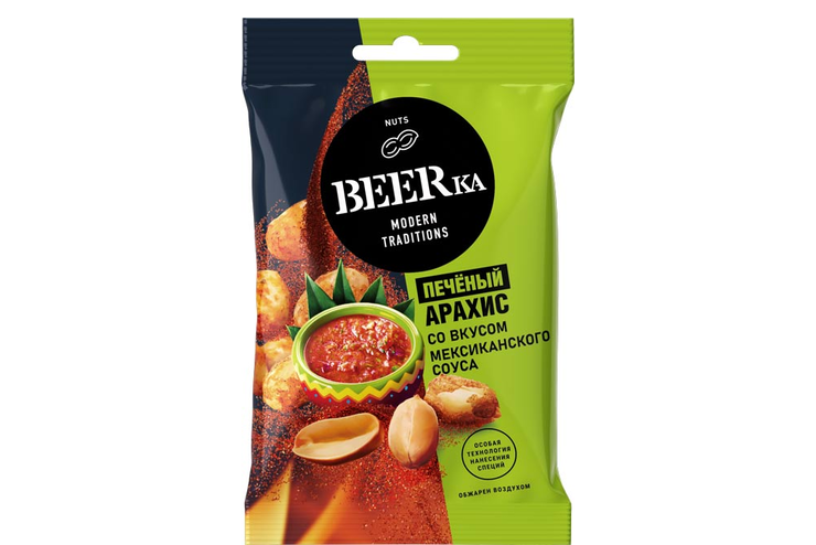 «Beerka», арахис печёный со вкусом мексиканского соуса, 90 г