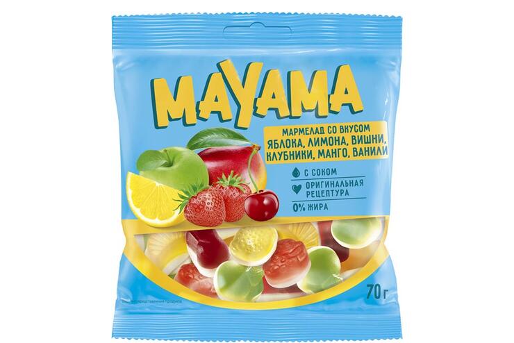 «Mayama», мармелад жевательный со вкусами клубники, яблока, вишни, манго, лимона, 70 г