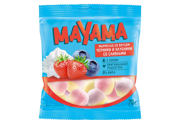 «Mayama», мармелад жевательный со вкусами клубники и черники со сливками, 70 г