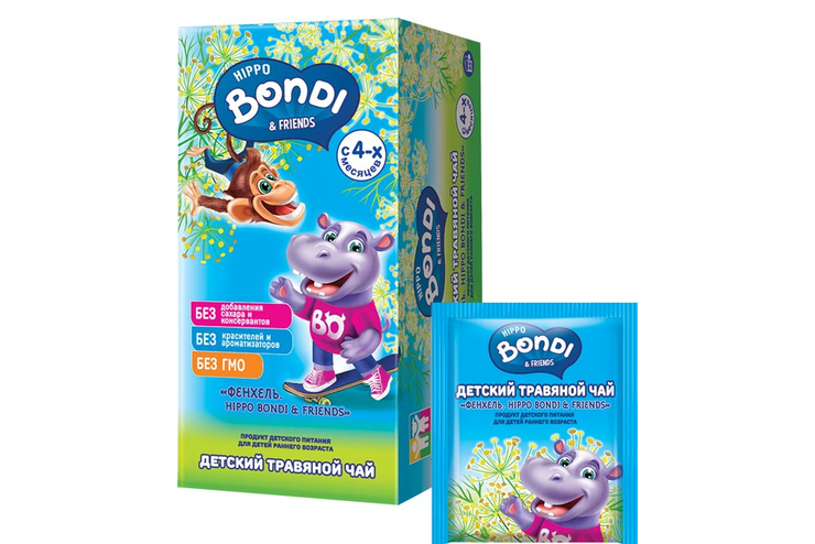 «HIPPO BONDI & FRIENDS», детский травяной чай «Фенхель», 25 пакетиков, 25 г