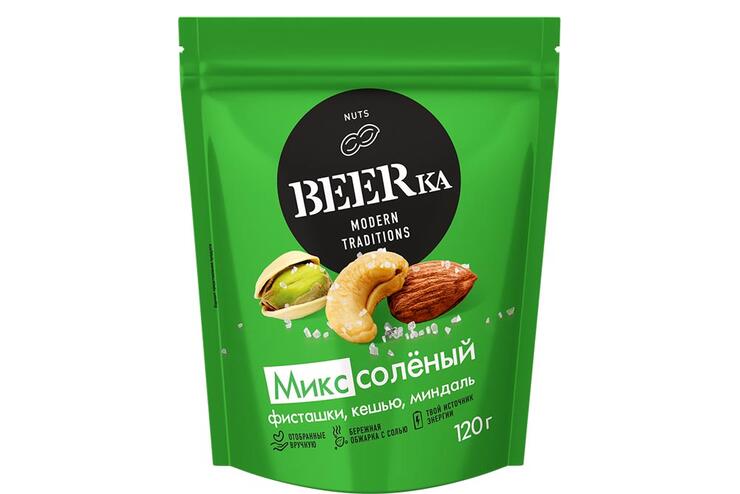 «Beerka», микс соленый: фисташки, кешью, миндаль; жареные, 120 г