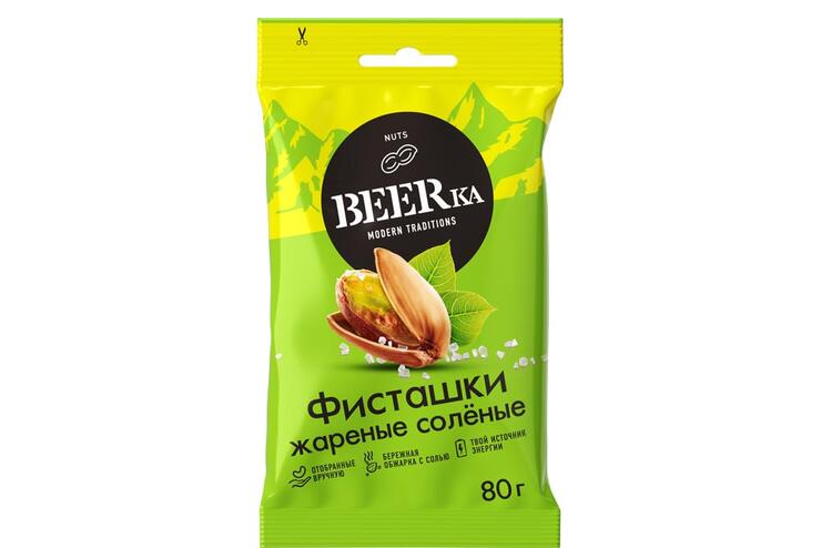 «Beerka», фисташки жареные, солёные, 80 г