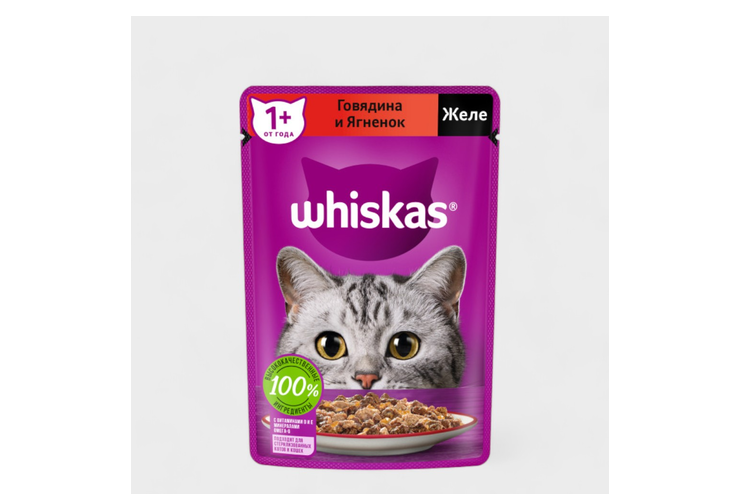 Влажный корм для кошек «Whiskas» Желе с говядиной и ягненком, 85 г