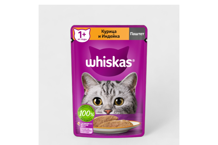 Влажный корм для кошек «Whiskas» Паштет из курицы с индейкой, 85 г