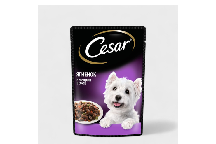 Влажный корм «Cesar» для взрослых собак, с ягненком и овощами в соусе, 85 г