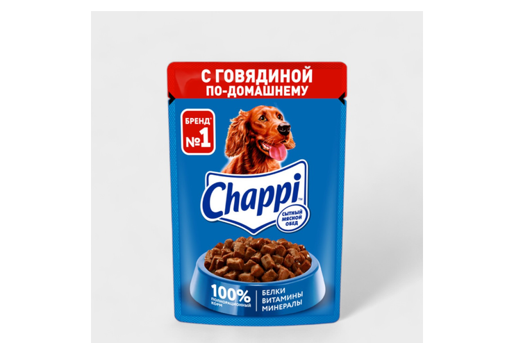 Корм для собак влажный «Chappi» «Сытный мясной обед» Говядина по-домашнему, 85 г