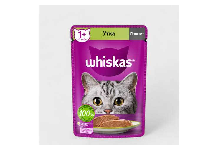 Влажный корм для кошек «Whiskas» паштет с уткой, 75 г