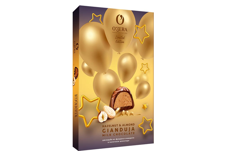 «O'Zera», конфеты Gianduja с тертым фундуком и миндалем в молочном шоколаде, 218 г