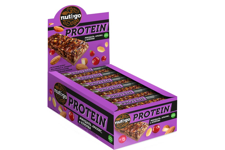 «Nut&Go», батончик Protein миндаль, арахис, клюква, 36 г