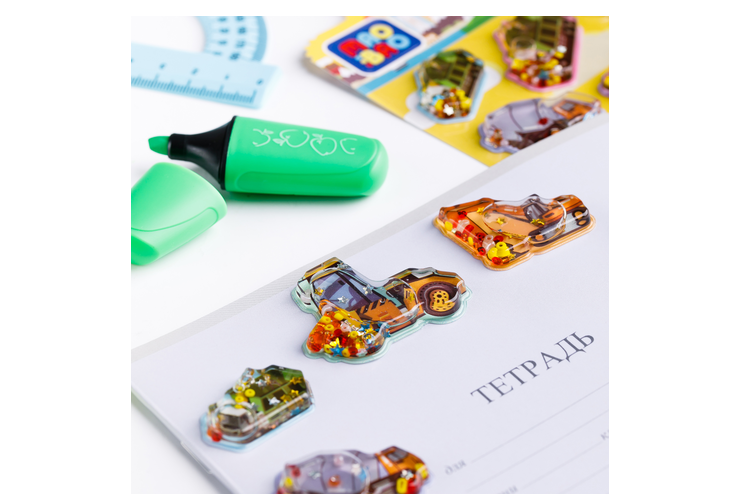 Объемные наклейки «Строительная техника» с плавающими блестками