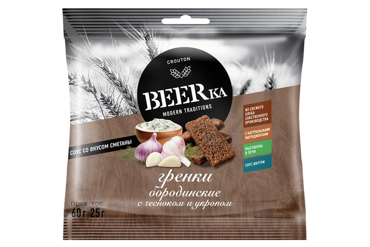 «Beerka», сухарики со вкусом чеснока с укропом и сметанным соусом «Beerka», сухарики со вкусом чеснока с укропом и сметанным соусом