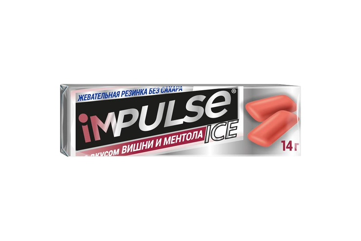 «Impulse ICE», жевательная резинка со вкусом вишни и ментола, 14 г «Impulse ICE», жевательная резинка со вкусом вишни и ментола, 14 г