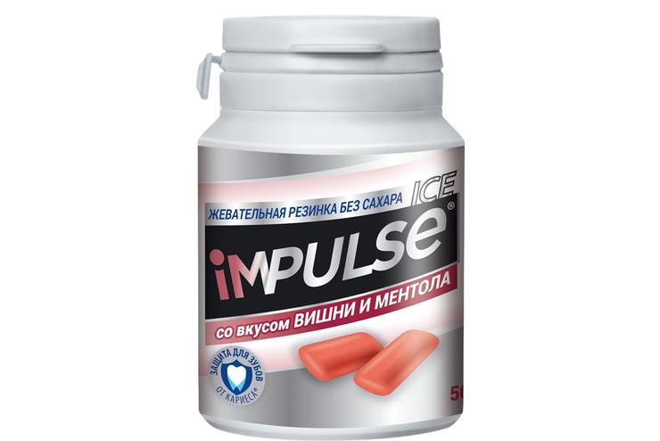 «Impulse ICE», жевательная резинка со вкусом вишни и ментола, 56 г «Impulse ICE», жевательная резинка со вкусом вишни и ментола, 56 г