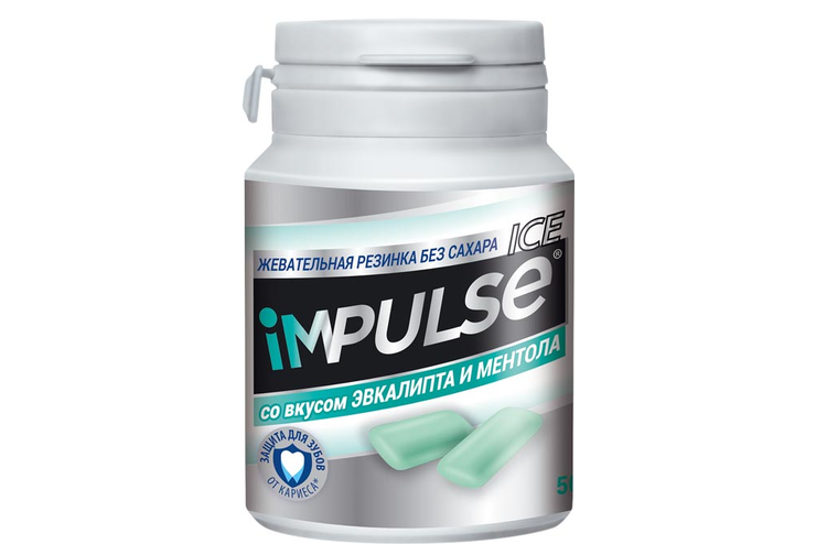 «Impulse ICE», жевательная резинка со вкусом эвкалипта и ментола, 56 г «Impulse ICE», жевательная резинка со вкусом эвкалипта и ментола, 56 г
