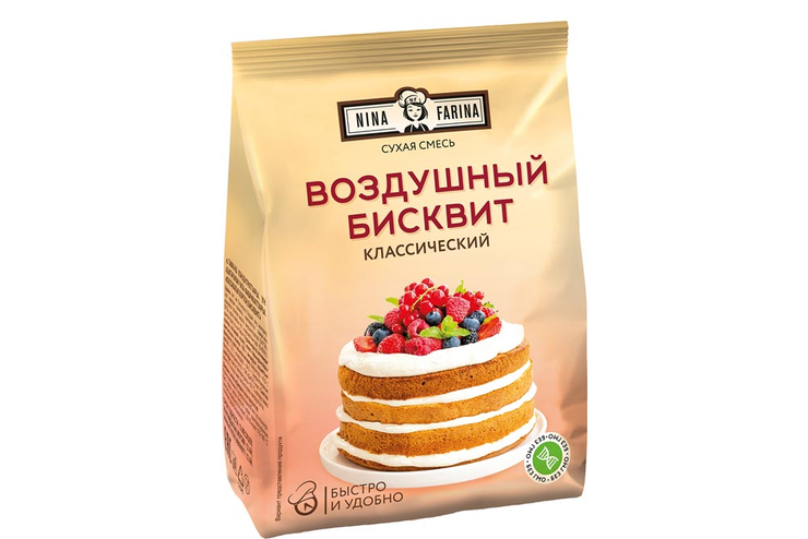 «Nina Farina», смесь для десерта «Воздушный бисквит Классический», 300 г «Nina Farina», смесь для десерта «Воздушный бисквит Классический», 300 г