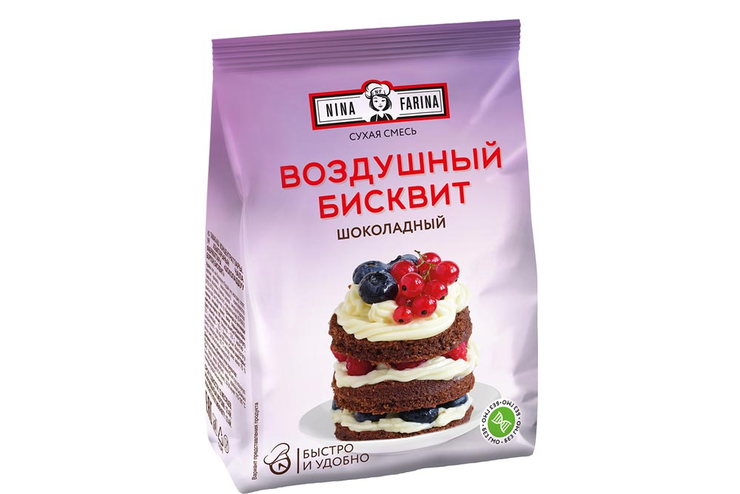 «Nina Farina», смесь для десерта «Воздушный бисквит Шоколадный», 300 г «Nina Farina», смесь для десерта «Воздушный бисквит Шоколадный», 300 г