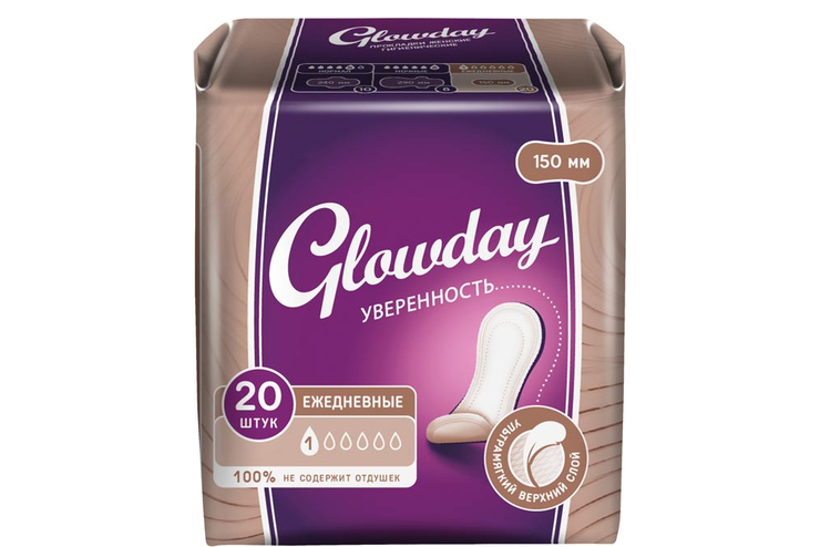 Прокладки женские Glowday Ежедневные, 20шт, 50 г Прокладки женские Glowday Ежедневные, 20шт, 50 г