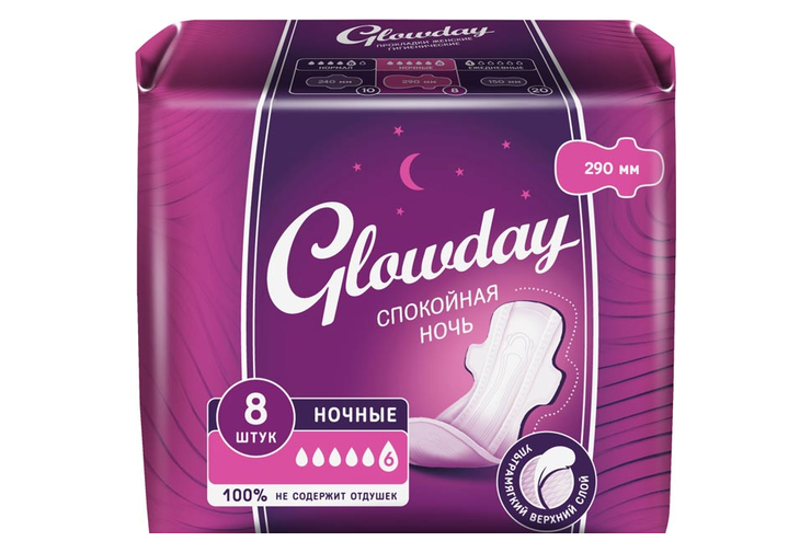 Прокладки Glowday Ночные, 8шт, 84 г