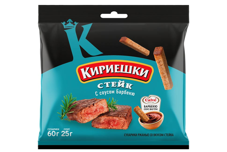 «Кириешки», сухарики со вкусом стейка и соусом барбекю «Calve», 85 г