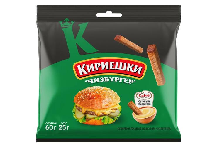 «Кириешки», сухарики ржаные со вкусом чизбургера и с сырным соусом «Calve», 85 г