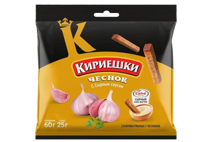 «Кириешки», сухарики со вкусом чеснока и сырным соусом «Calve», 85 г