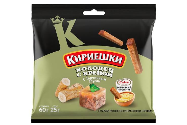 «Кириешки», сухарики со вкусом холодца с хреном и горчичным соусом «Calve», 85 г
