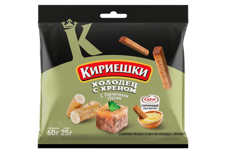 «Кириешки», сухарики со вкусом холодца с хреном и горчичным соусом «Calve», 85 г