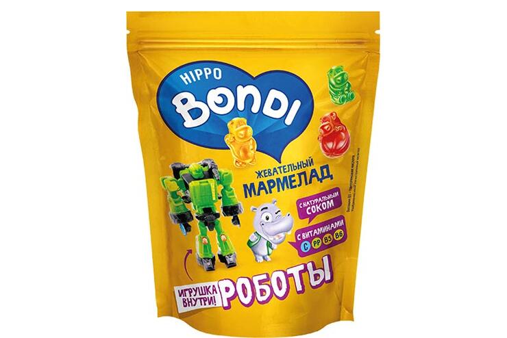 «HIPPO BONDI & FRIENDS», мармелад жевательный с игрушкой «Роботы», 100 г