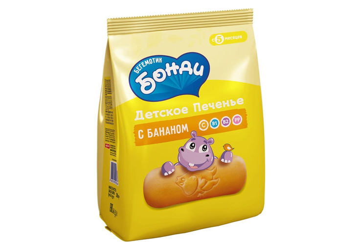 «Бегемотик Бонди», детское печенье с бананом, 180 г