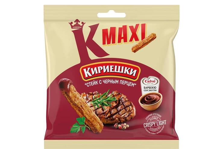 «Кириешки Maxi», сухарики со вкусом стейка с черным перцем и соусом барбекю «Calve», 75 г