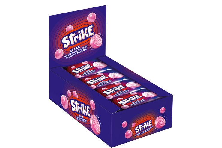 «Strike», драже в белой шоколадной глазури с малиной, 40 г