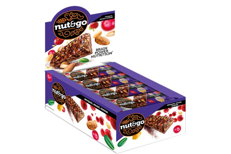 «Nut&Go», батончик Миндаль, арахис, клюква, 36 г