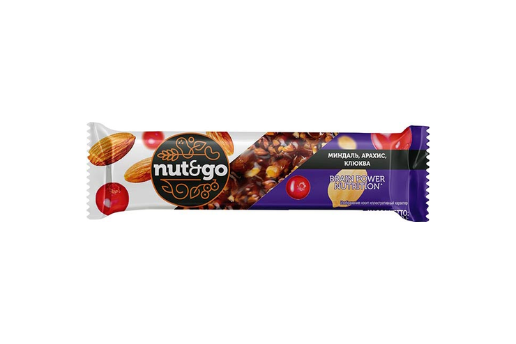 «Nut&Go», батончик Миндаль, арахис, клюква, 36 г
