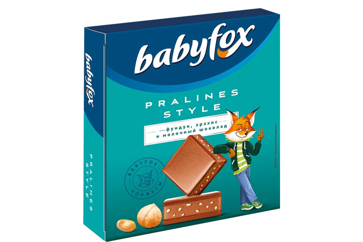 «BabyFox», шоколадные конфеты  Pralines Style фундук, арахис и молочный шоколад, 90 г