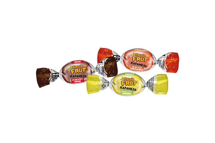 «KrutFrut», карамель с шипучей начинкой кола, апельсин, лимон (упаковка 1 кг)