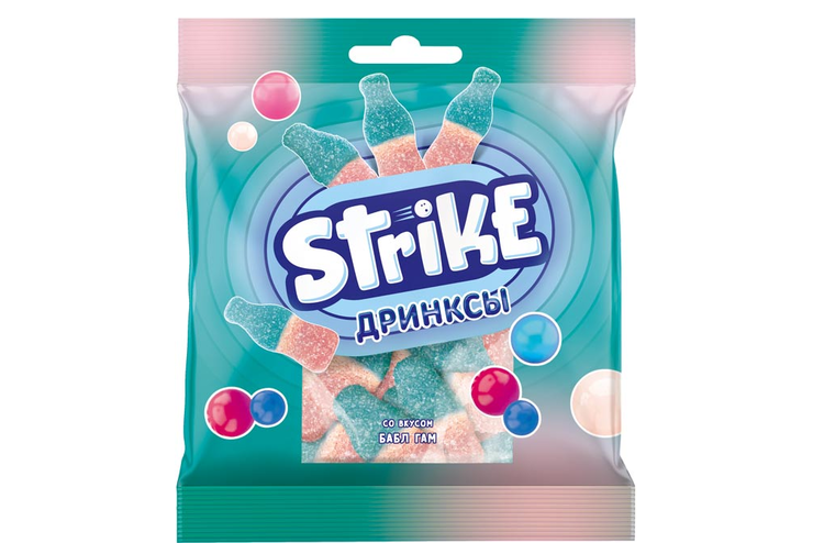«Strike», мармелад жевательный «Дринксы» со вкусом бабл-гам, 70 г
