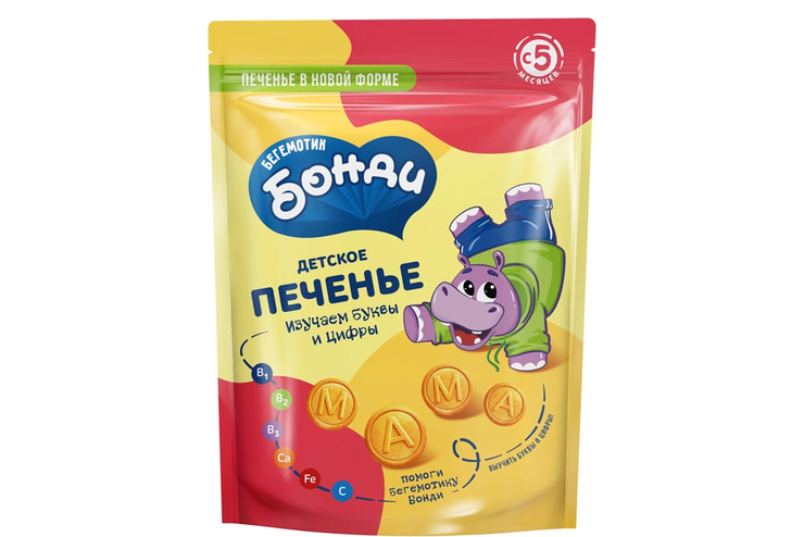 «Бегемотик Бонди», детское печенье «Изучаем буквы и цифры», 80 г