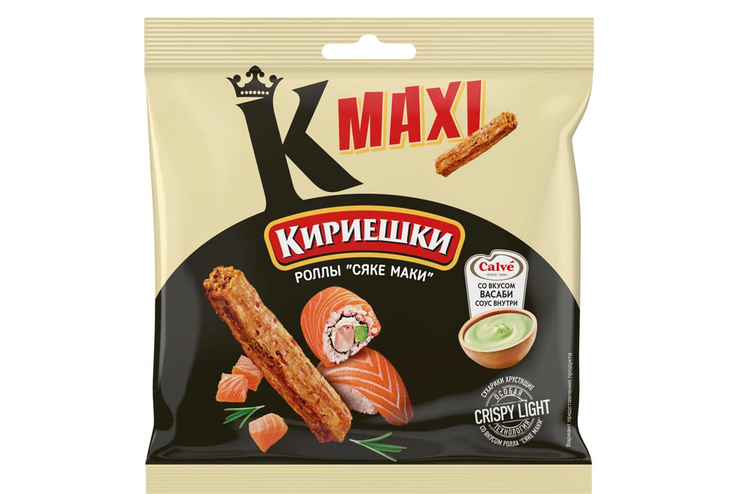 «Кириешки Maxi», сухарики со вкусом  роллов «Сяке маки» и с соусом со вкусом васаби «Calve», 75 г