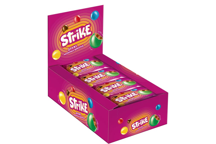 «Strike», драже молочный шоколад в цветной глазури, 40 г «Strike», драже молочный шоколад в цветной глазури, 40 г