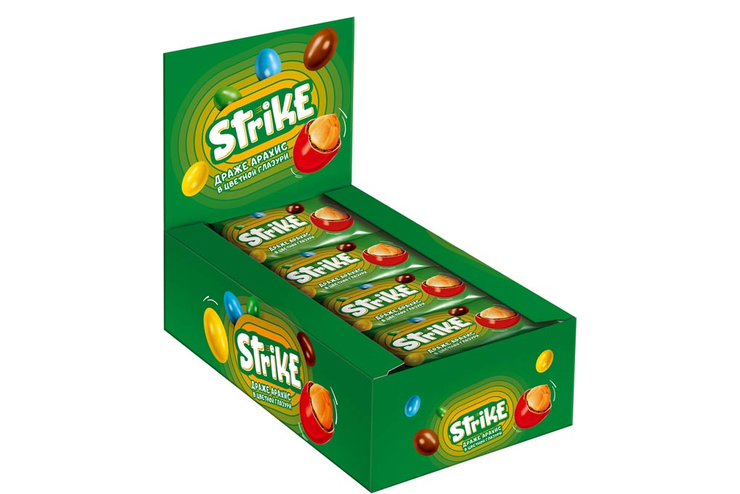 «Strike», драже арахис в молочно-шоколадной и сахарной глазури, 40 г