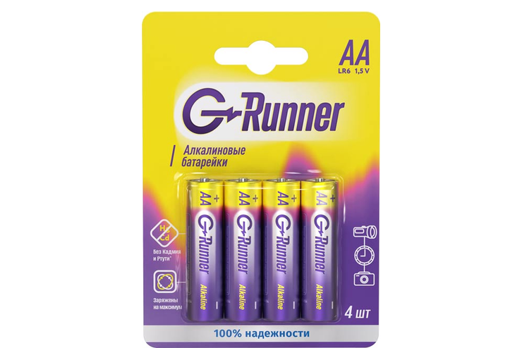 Батарейки алкалиновые «G-runner» AA/LR6, 1,5 V, в блистере 4 батарейки