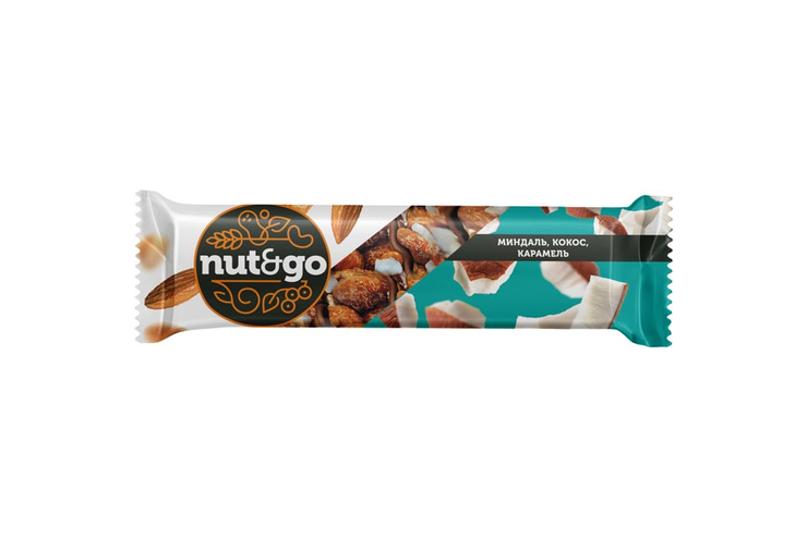 «Nut&Go», батончик с миндалём, кокосом, карамелью, 36 г