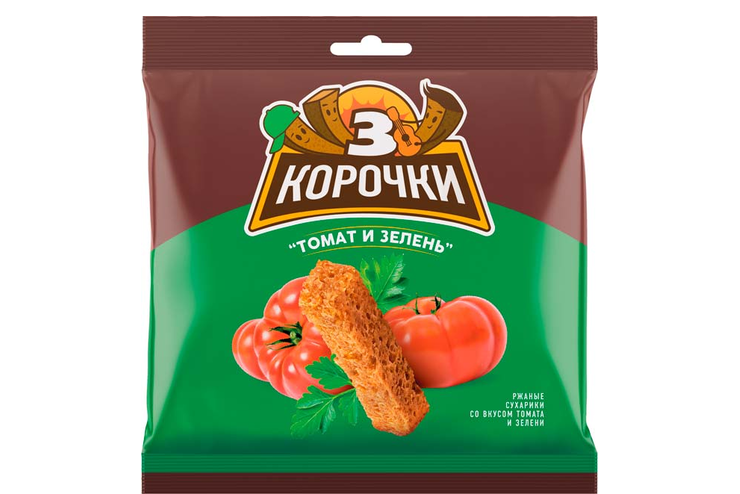 «3 Корочки», сухарики со вкусом томата и зелени, 100 г