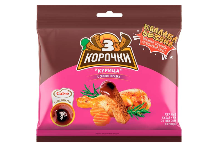 «3 Корочки», сухарики со вкусом курицы и соусом терияки, 85 г «3 Корочки», сухарики со вкусом курицы и соусом терияки, 85 г
