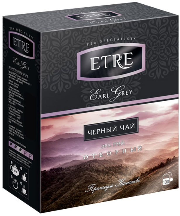 Earl Grey чай черный с бергамотом, 100 пакетиков «ETRE», 200 г - купить ...