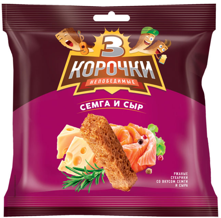 Сухарики со вкусом сёмги с сыром «3 Корочки», 40 г - купить по цене ...