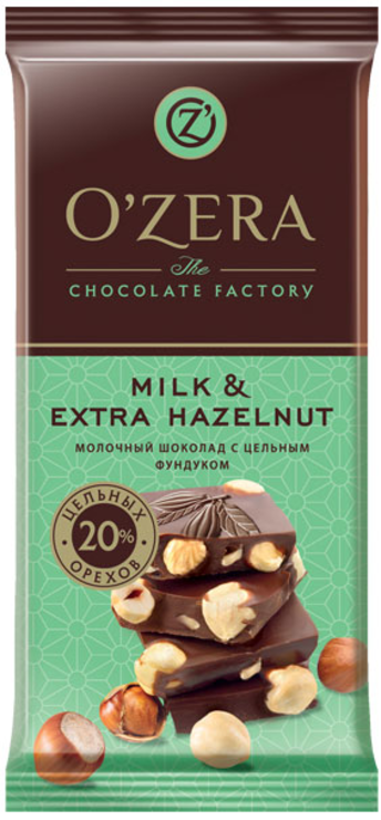 «OZera», шоколад молочный с цельным фундуком Milk & Extra Hazelnut, 90 г – купить по лучшей цене с бесплатной доставкой в интернет-магазине KDV