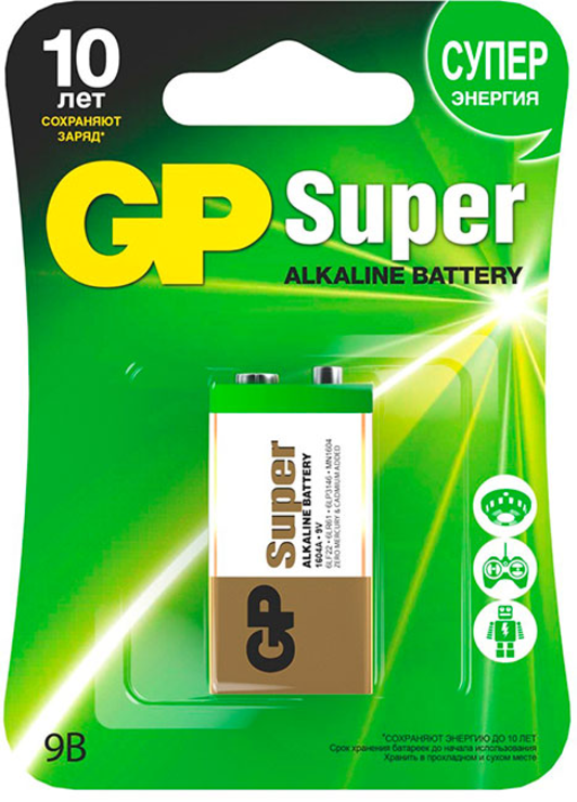 Алкалиновая бат. GP Super Alkaline 9VКрона - 1 шт, 129 г - купить по ...